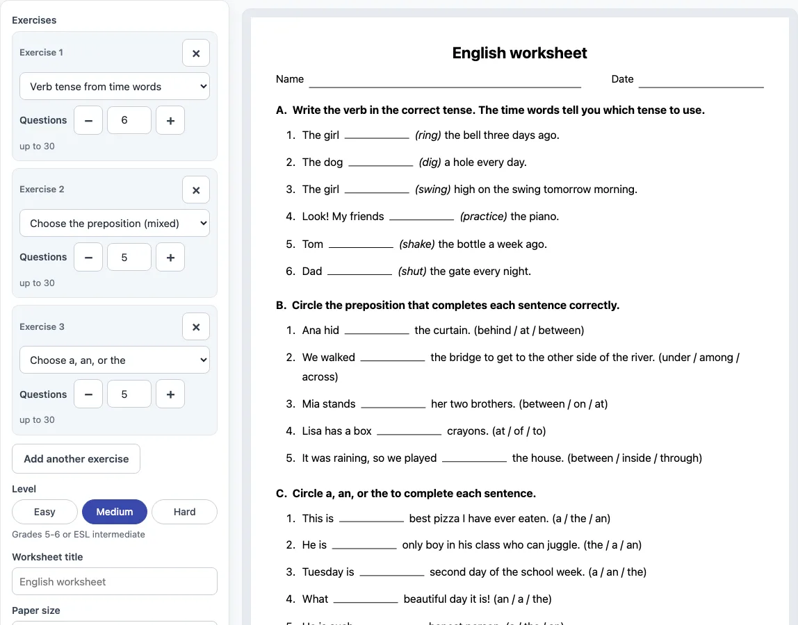 Esl worksheets example