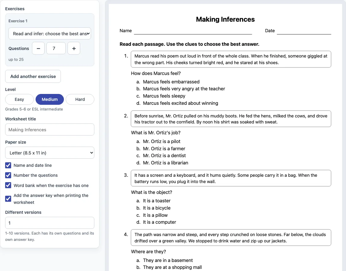 Inference worksheet example